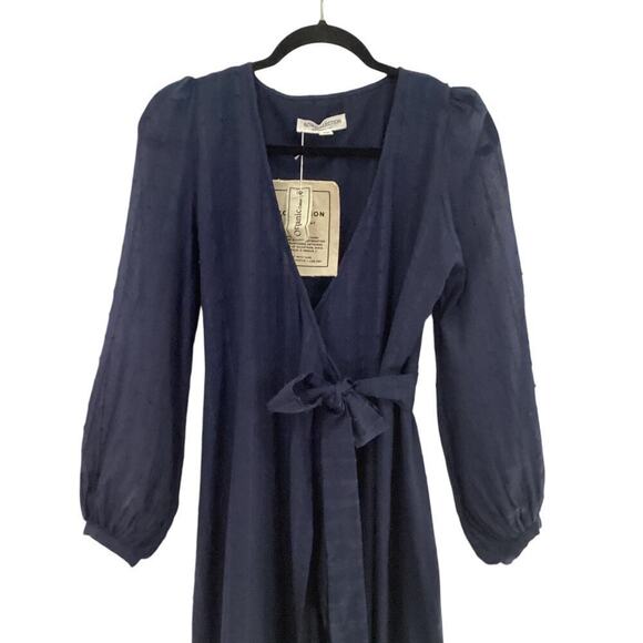 Emerson Fry India Collection Bishop Sleeve Dress In Dot Stripe Maritime Organic - Picture 6 of 13